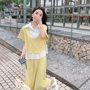 现货 2023夏新款 假两件套衬衫裙套装 X383-P135-控188图片