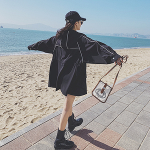现货2021春新款重工短外套风衣黑色C115-P150-控208图片