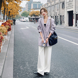 炸街紫色皮衣小西装外套女春秋韩版气质高级设计感气质御姐风西服，女装皮衣，浙宝256