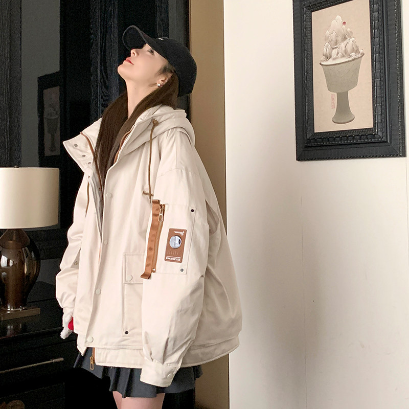 ins高端短款羽绒服女小个子外套连帽工装2024新款炸街高级白鸭绒,女装羽绒服,浙宝256