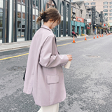 炸街紫色皮衣小西装外套女春秋韩版气质高级设计感气质御姐风西服，女装西装，浙宝256