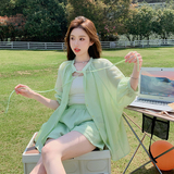 防晒服套装女2025年夏季新款简约纯色薄款宽松短裤防晒休闲两件套，女装套装/套裙，浙宝256