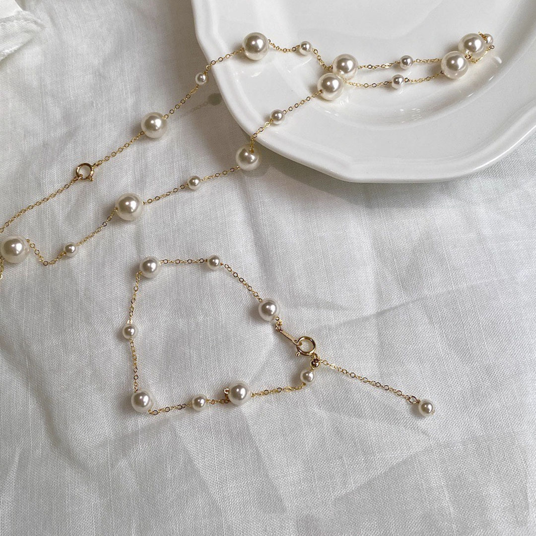 正圆渐变满天星施家珍珠手链时尚轻奢小众14k镀金手饰女ins高级感