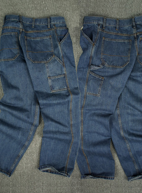 外贸美式复古old school直筒宽松阔腿加肥加大码滑板工装牛仔裤男