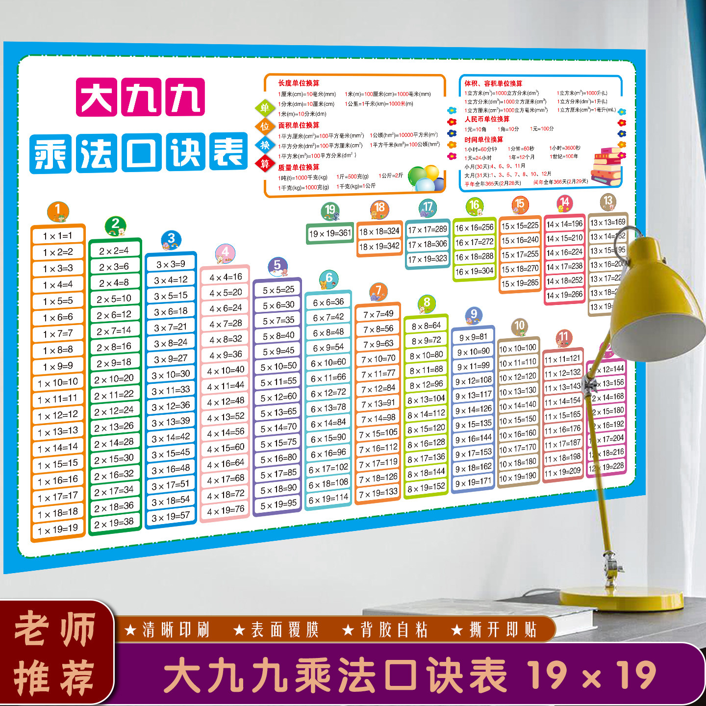 小学生大九九乘法口诀挂图19×19