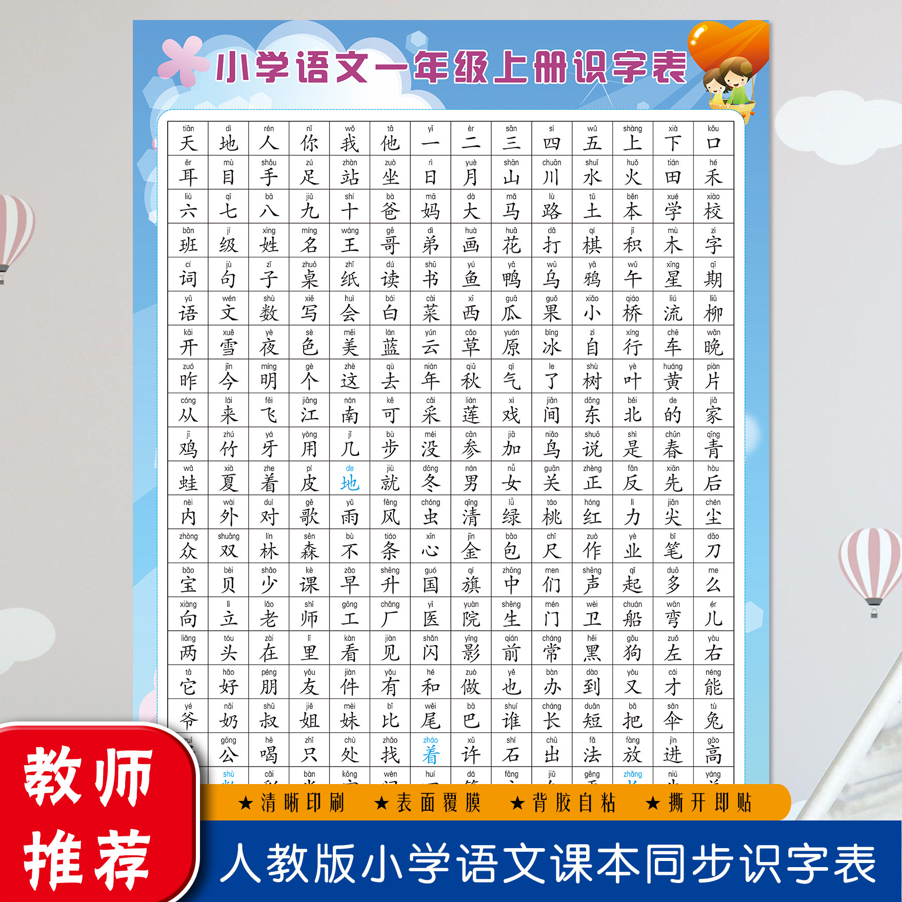小学人教版一二三年级识字表挂图
