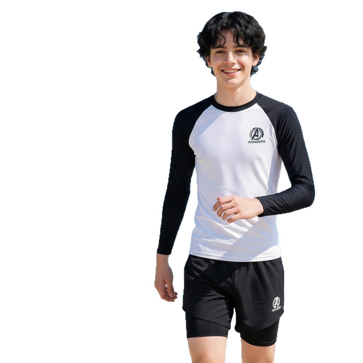 迪士尼儿童中大童长袖泳衣泳裤套装青少年初中生专业游泳温泉装备