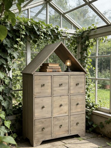 出口徳国独具创意绝美房子造型全实木复古做旧工艺九格抽屉收纳柜