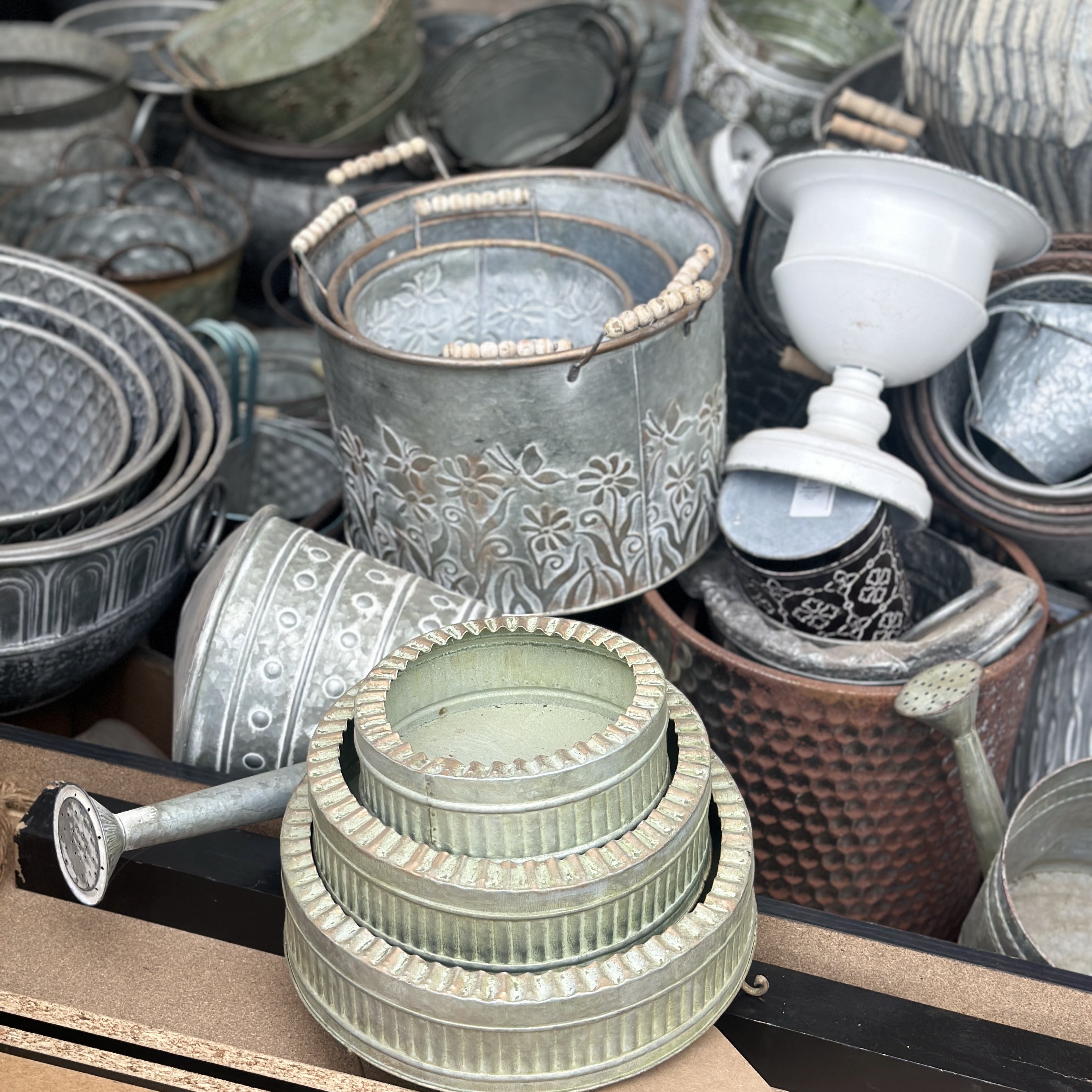 孤品集合--美式乡村风庭院装饰复古马口铁艺花桶花园园艺花器花盆