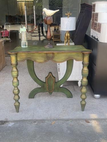 独具创意！美式法式复古绿雕花玄关台书桌化妆台欧洲古董风家具