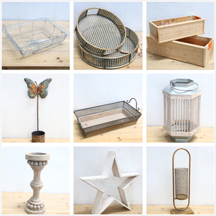 特价处理孤品--美式乡村风家居庭院装饰工艺品铁木做旧园艺杂货