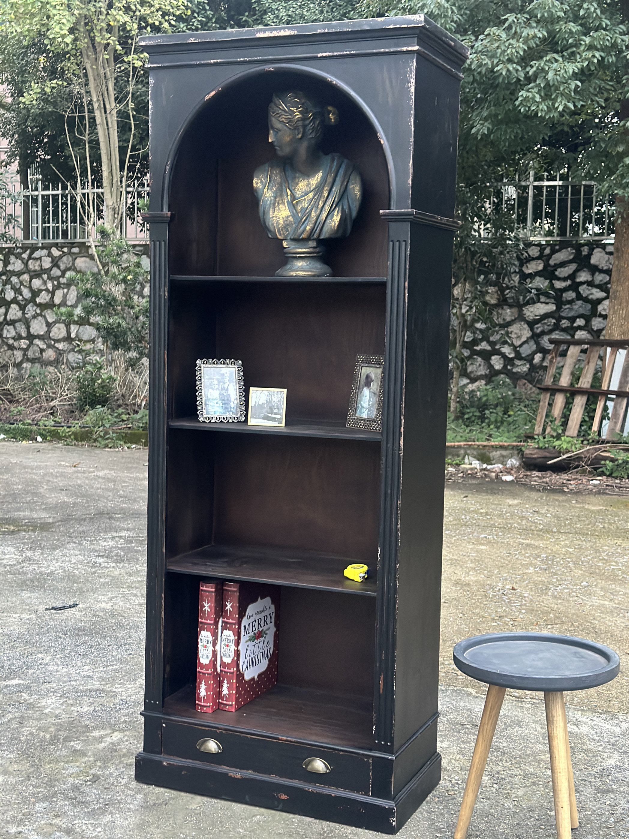 外贸原单中古风复古做旧雕花实木书柜陈列柜拱形四层仿古大柜子,住宅家具,家用陈列柜,淘宝优惠券,粉丝福利购,淘宝优惠卷