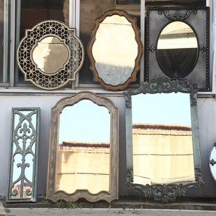 饰浴室挂镜 市场罕见绝美设计孤品独特造型仿铜铁艺木质雕花复古装