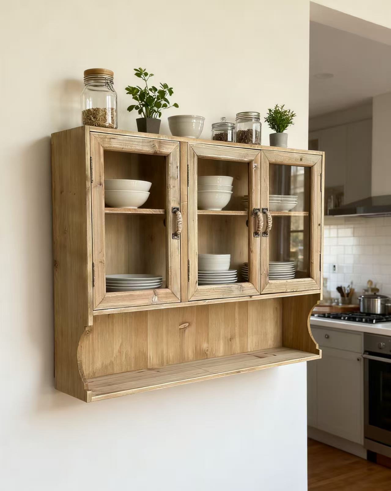 Zakka美式乡村风实木复古玻璃门壁柜挂柜吊柜娃娃柜多功能挂墙柜