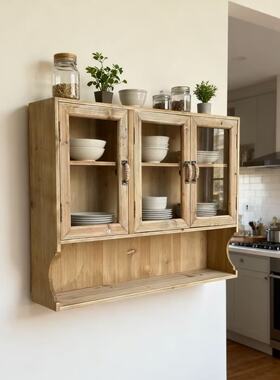 Zakka美式乡村风实木复古玻璃门壁柜挂柜吊柜娃娃柜多功能挂墙柜