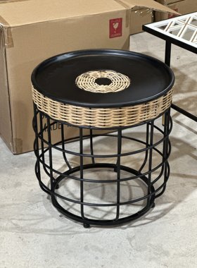 超特价！出口外贸原单复古铁艺藤编工艺小圆桌沙发边几客厅茶几