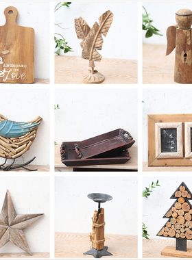 孤品大集合--美式乡村家居装饰品仿古纯手工工艺竹木创意装饰摆件