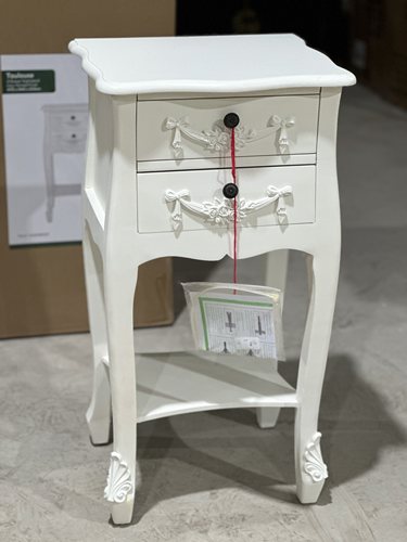 高品质外贸原单Dunelm家具复古象牙白玫瑰雕花斗柜床头柜边柜角柜