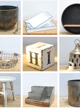 孤品大集合--外贸复古家居庭院装饰品铁艺木质做旧工艺品园艺摆件