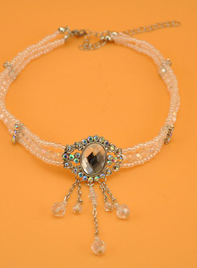 韩国流苏复古水晶手工编织锁骨链