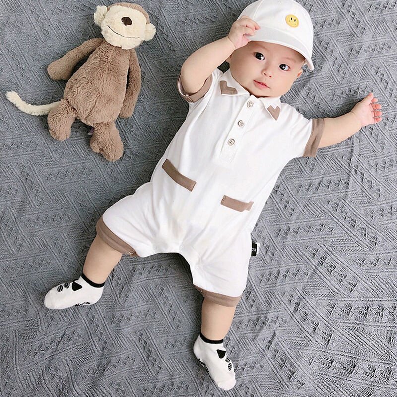 夏季新生婴儿纯棉棒球风哈衣