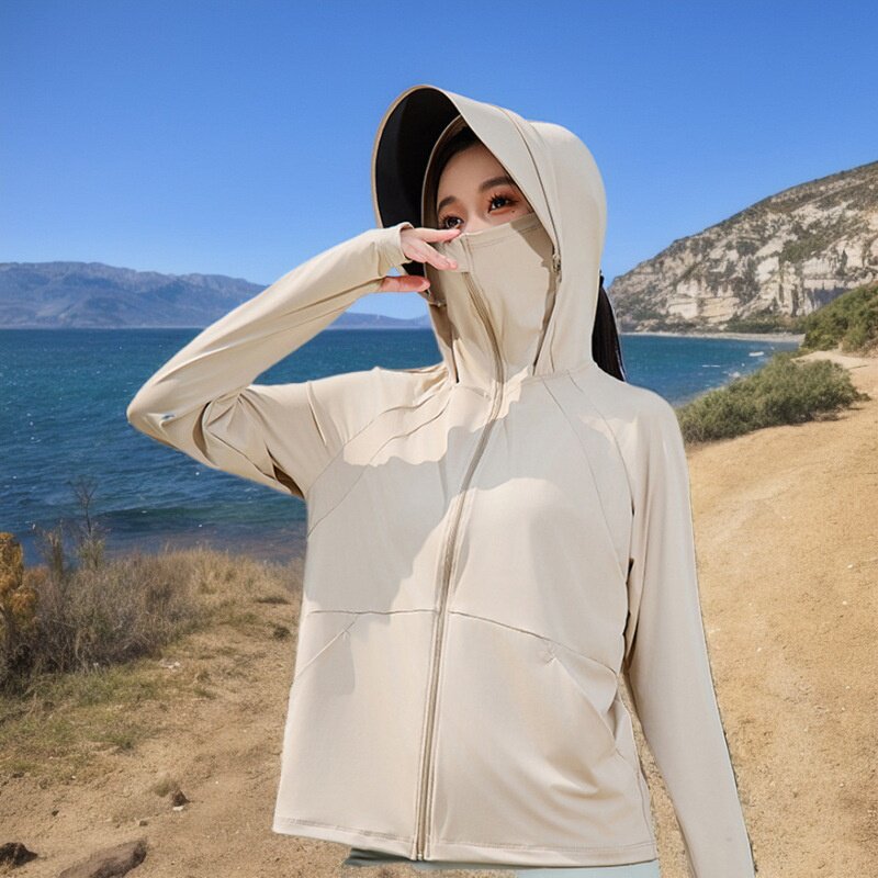 冰丝原纱黑胶可拆帽檐女款防晒衣