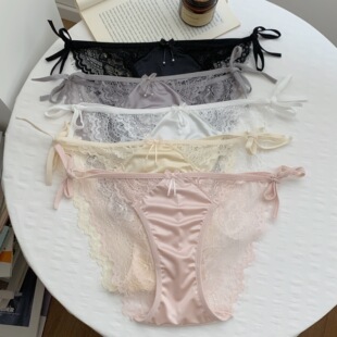 式内裤低腰三角短裤超薄性感蕾丝透明绑带蝴蝶结棉裆日系缎面