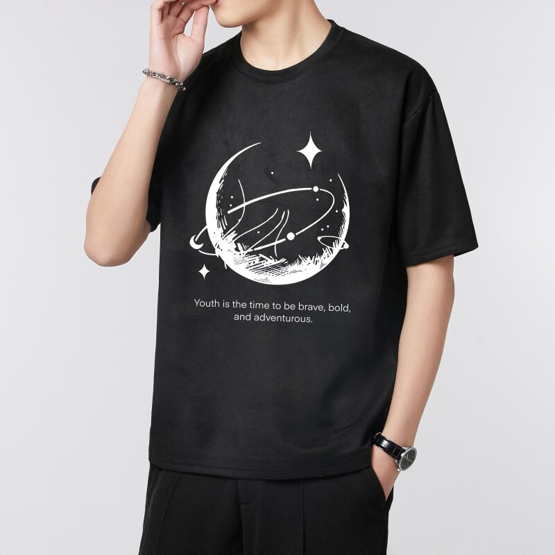夏季爆款鹿皮绒短袖T恤男港风潮流大码体恤JD82457B-P25