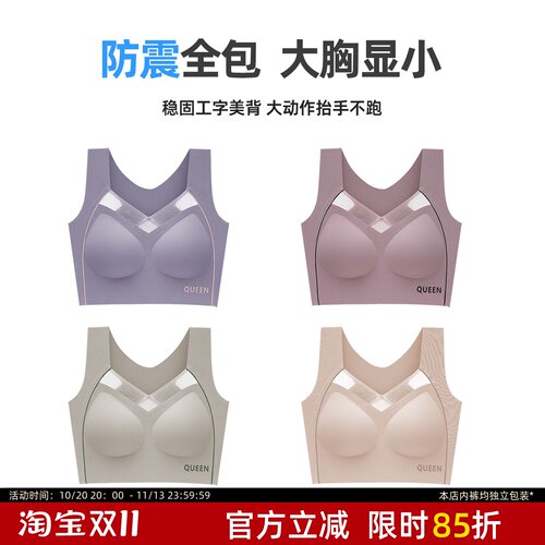 大胸显小美背文胸胖mm200斤聚拢上托防震固定杯无钢圈无痕大内衣