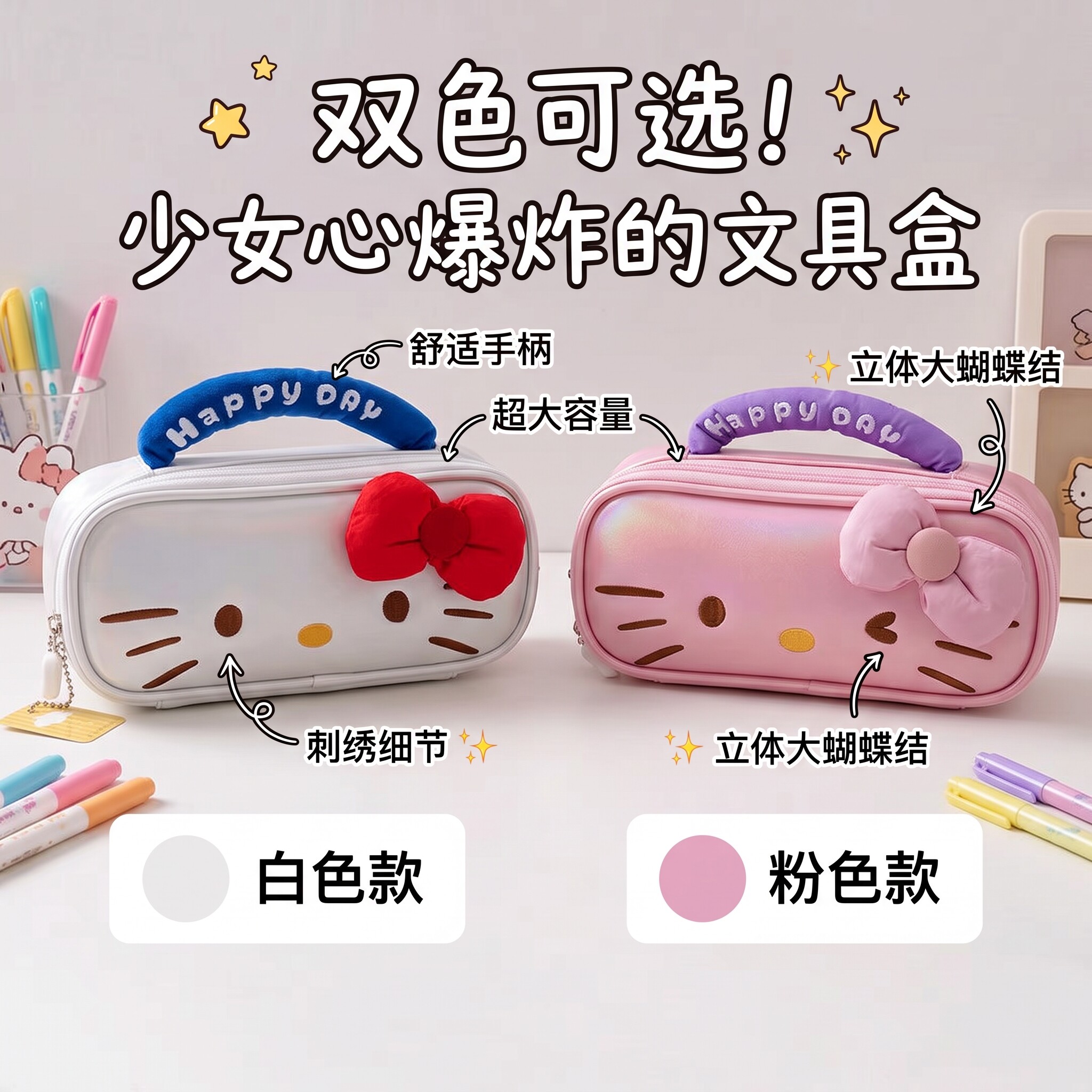 1162珠光白kitty高颜值笔袋