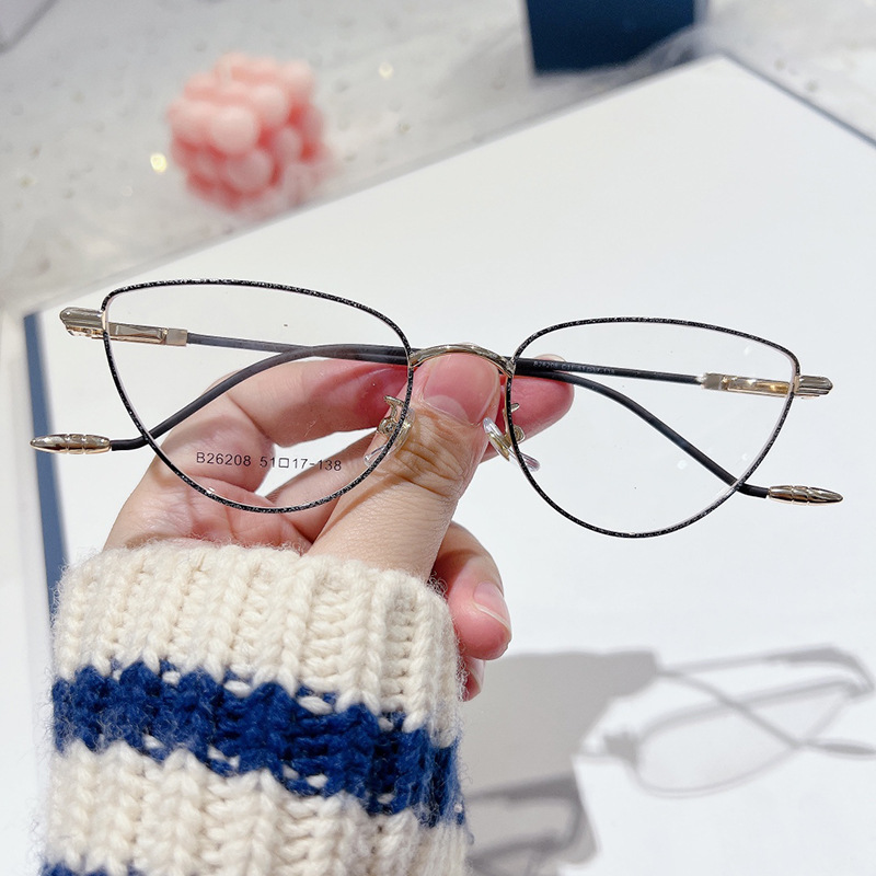 新款个性眼镜老花镜女士高档欧美金属猫眼镜框光学架时尚平光