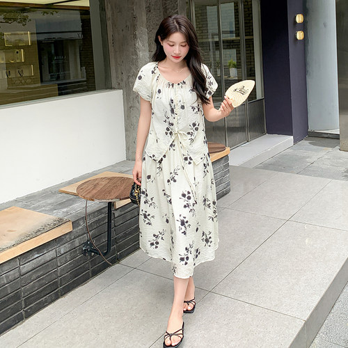 现货：24年夏装新款水墨印花上衣＋半身套装群2C135-5082P135K198