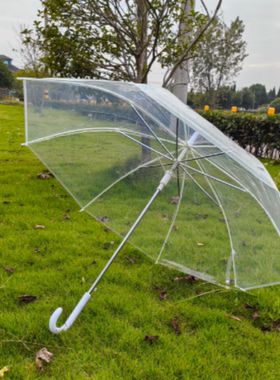 8骨白色骨架透明伞弯钩雨伞长柄伞抗风加固雨伞男女通用