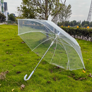 8骨白色骨架透明伞弯钩雨伞长柄伞抗风加固雨伞男女通用