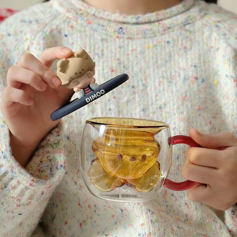 泡泡玛特 DIMOO 动物王国系列玻璃杯女生礼物挂件茶杯潮玩硅胶杯