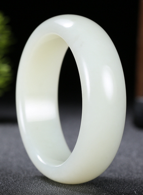 正品天然老油料新疆和田玉白玉手镯玉镯子91克57#妈妈款加宽扁条