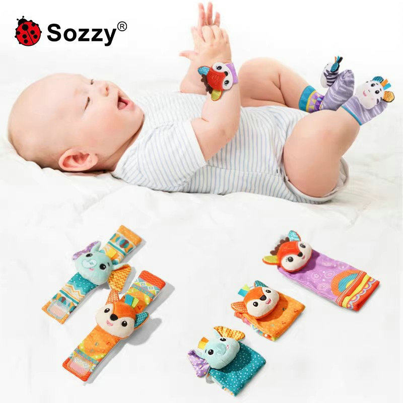 Sozzy宝宝响铃玩具婴儿手腕带袜子手表带装饰婴儿玩具0-6-1岁益智