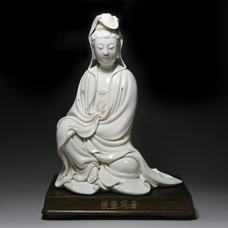 瓷语堂中国白德化窑瓷器何朝宗款13寸披坐观音林超程签名作品收藏