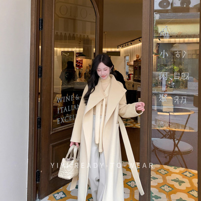 2025冬季新款时尚小个子黄色双面呢大衣女装秋季新款宽松毛呢外套