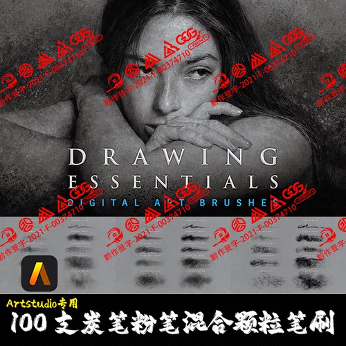 Artstudio笔刷100支木炭粉铅笔混合颗粒素描丙酮纹理IPAD手绘画笔