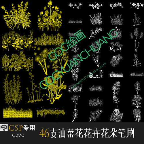 ClipStudioPaint笔刷春季油菜花植物鲜花卉花海手绘画花朵CSP画笔