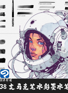 ClipStudioPaint笔刷38支勾线条马克笔水彩墨水色板CSP优动漫画笔