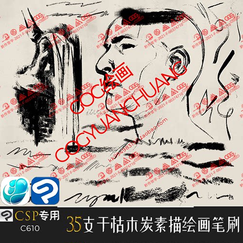 ClipStudioPaint笔刷35支漫画手绘书写干枯笔干墨绘画CSP笔优动漫