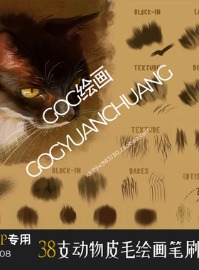 ClipStudioPaint笔刷38支CG动漫动物皮毛宠物绒毛绘画CSP画笔素材