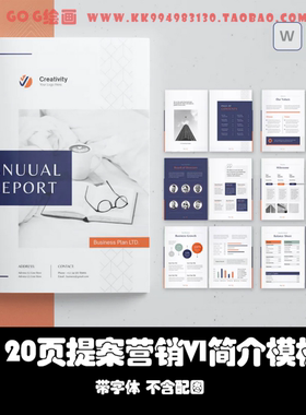 Indesign/Word模板A4 24页蓝色极简公司年报简介报告ID提案宣传册