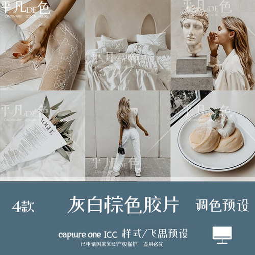 capture one样式 灰白棕色人像胶片调色摄影滤镜C1飞思预设CO934