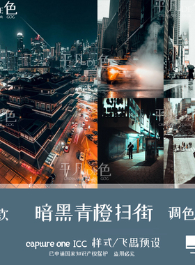 captureone样式 城市暗黑青橙色调扫街调色滤镜 C1飞思预设CO865