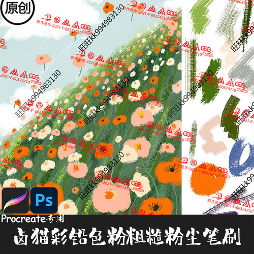 PS笔刷71支卤猫Oamul彩铅粉彩色粉毛边粗糙粉尘素描Procreate画笔