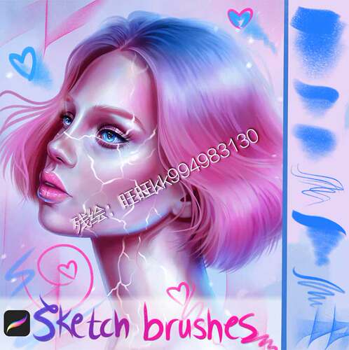 Procreate笔刷 7款手绘肖像人物绘画涂抹iPad画笔大师级画板448