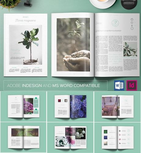 Indesign/Word模板A4 32P花卉设计投资摄影时尚ID杂志画册ID素材